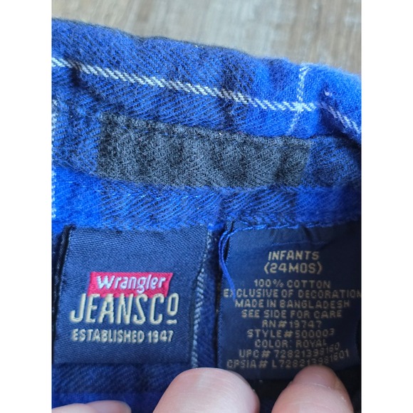Wrangler Jeans Co. Blue Plaid Flannel Button Down Shirt Baby Boys 24m Western - Picture 5 of 7